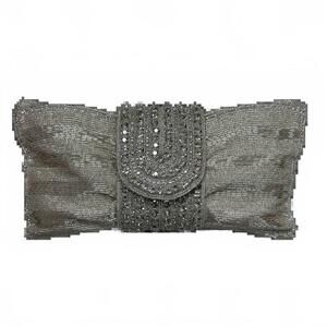 NEW DAVID JEFFERY crystal clutch with flap in bright silver